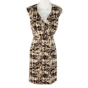 Ann Taylor taupe black print silk sheath dress KX 6P 6 petite UU21